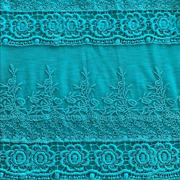Aeropostale Lace Front Short Sleeve Shirt Top Small S Turquoise Blue - Picture 5 of 6